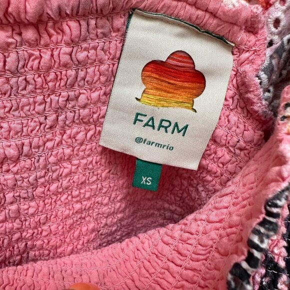 Farm Rio Top Floral Print Square Neckline Smocked Short Puff Sleeve Women's XS - Picture 9 of 10